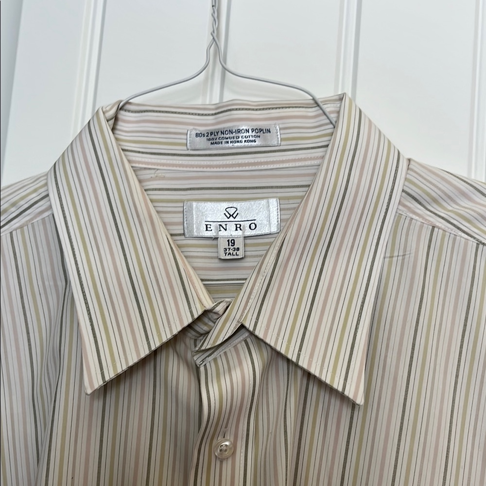 Talk Men's ENRO  Striped Shirt - Cream and Tan